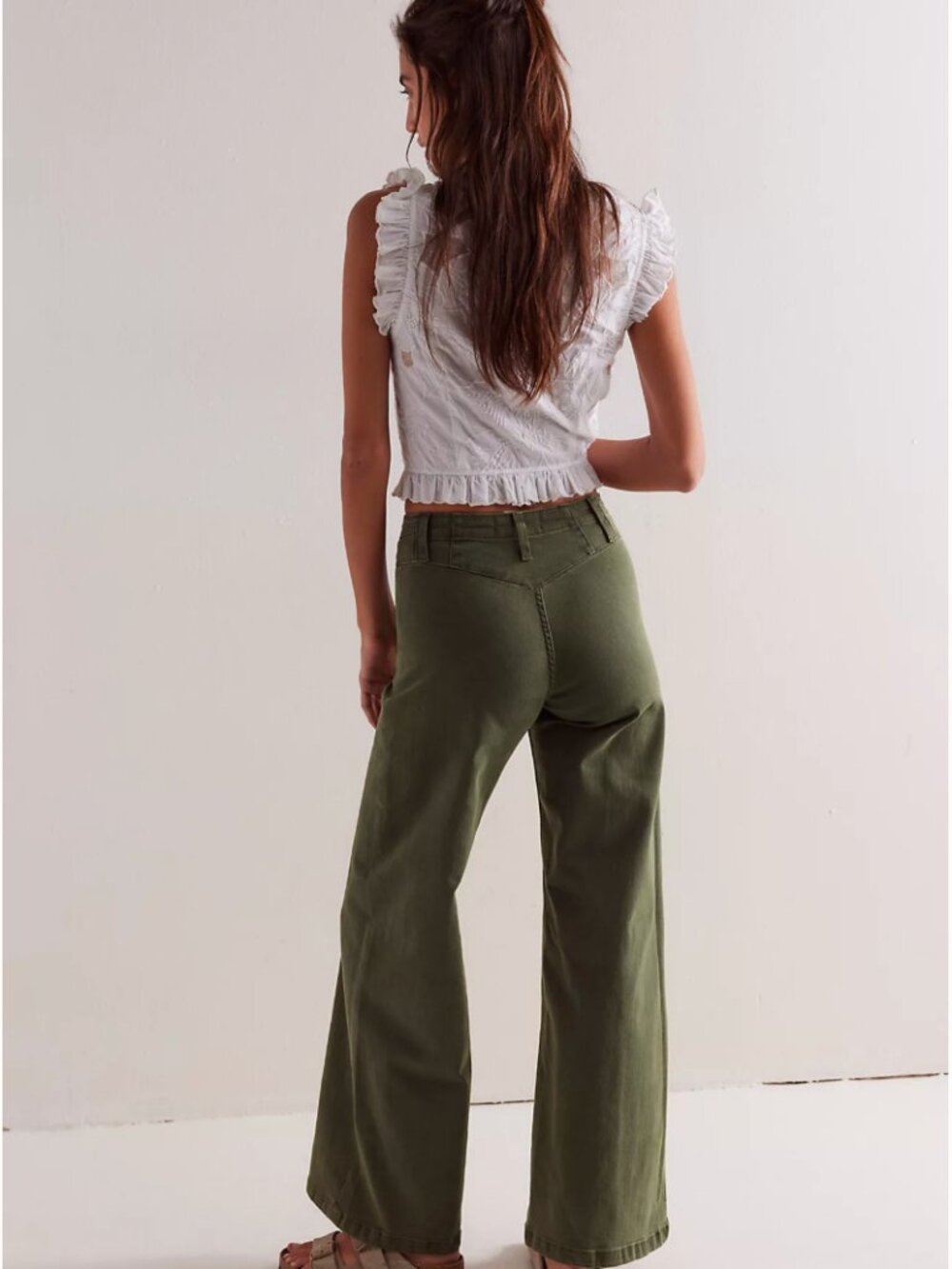 Free People Libre Wide Leg Pants – Olive Green High Rise (Size 27) - Picture 2 of 4